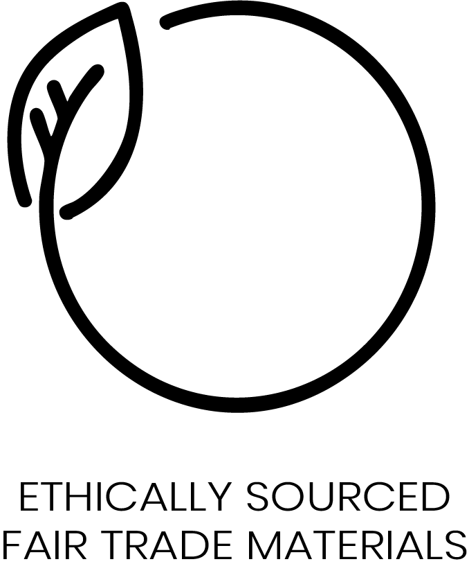 Icon representing ethically sourced fair trade materials with a leaf symbol.