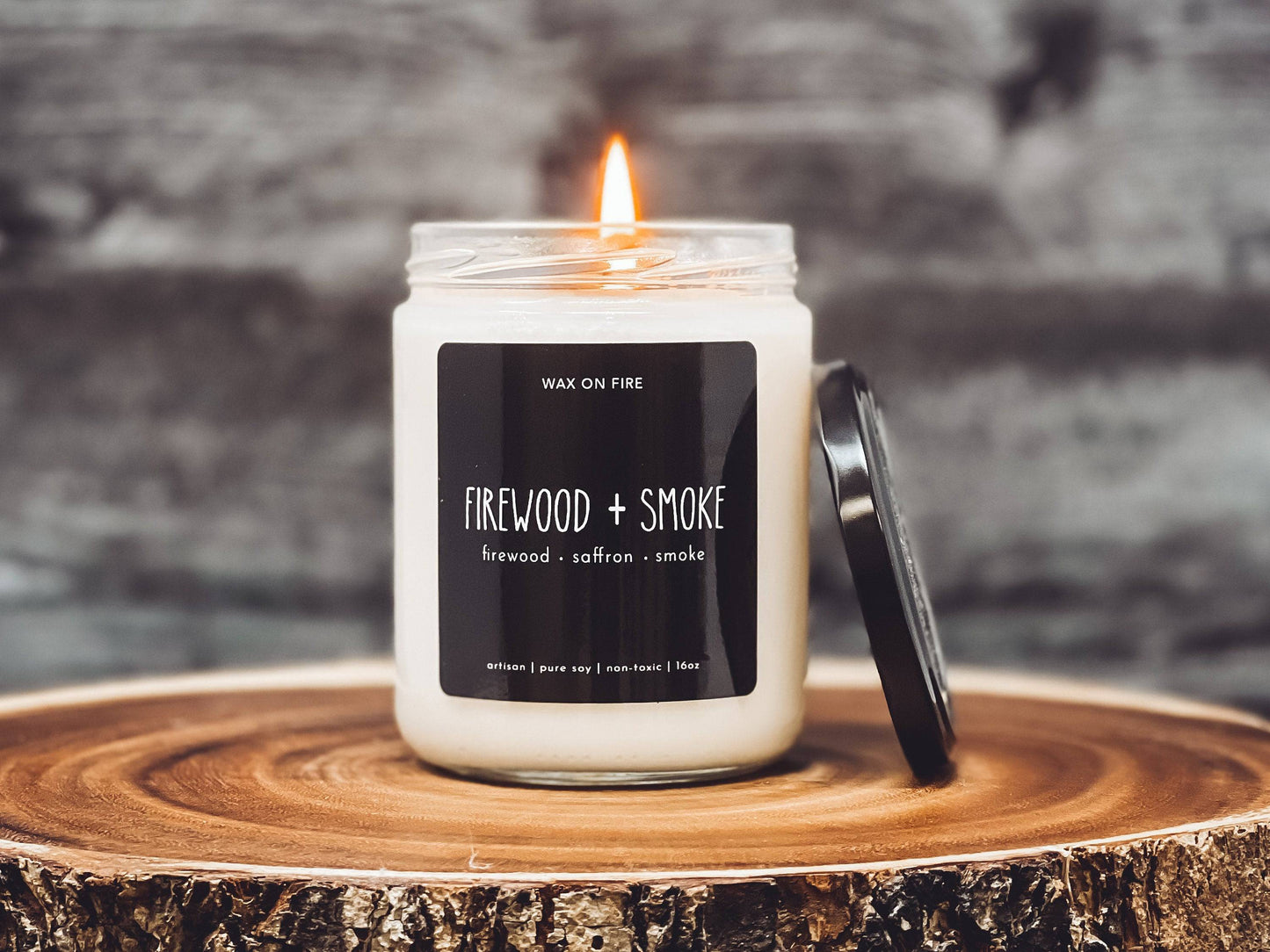 Firewood + Smoke | Non-Toxic Soy Candle - Wax On Fire