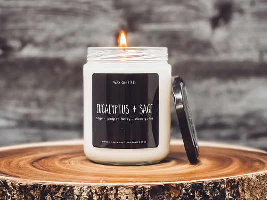 Eucalyptus + Sage | Non-Toxic Soy Candle - Wax On Fire